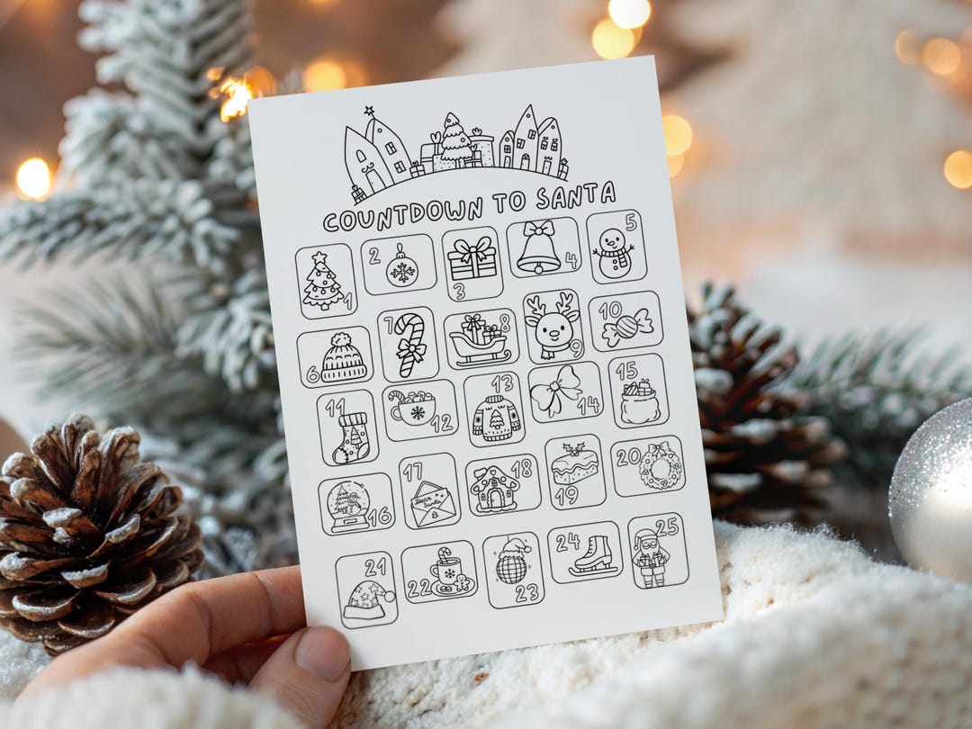 Printable Santa Countdown Tracker | Xmas Holiday Coloring Pages | Days ...