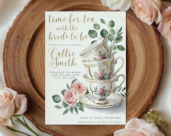 Time for Tea with the Bride To Be Invitation Template | Bridal Shower Tea Party | Bridal High Tea | Regency Era Party | Cute Shower Invite