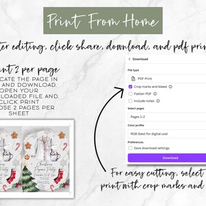 May include: A digital print guide with instructions for printing at home. The image includes text that says "Print From Home" and instructions on how to download and print a PDF file. The image also shows a Christmas pajama party invitation.