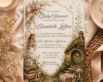 Cottagecore Fairy Baby Shower Invitation, Enchanted Garden Baby Shower, Woodland Shower, Magical Gold Fairy Shower, Storybook Theme