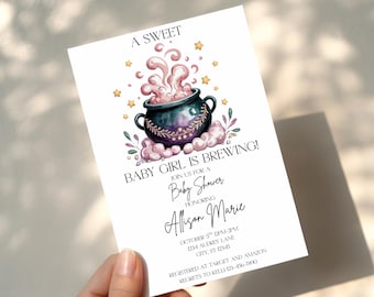 Invitación editable para baby shower de Halloween "Baby is Brewing" / Baby Shower de octubre / Invitación de baby shower de brujas / Invitación de bebé espeluznante
