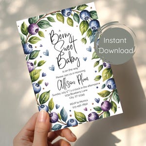 Berry Sweet Blueberry Baby Shower Invitation | Summer Berries | Summer Baby Shower | Blueberry Babyshower | Berry Sweet Template