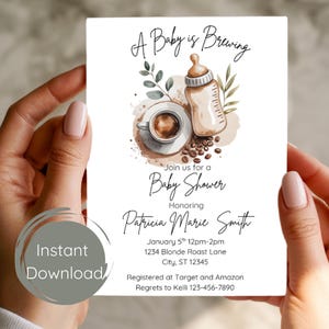 Coffee Bean Baby | Coffee Baby Invite | Baby Brewing invite | Coffee Theme Baby Shower | Coffee Baby Shower | Editable Template