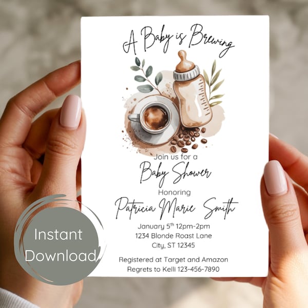 Bebé con granos de café / Invitación para bebé con café / Invitación para preparar café / Baby Shower con temática de café / Baby Shower con café / Plantilla editable