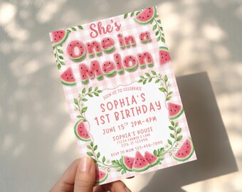 One in a Melon Birthday Invite | Summer Watermelon Birthday | Girls 1st birthday Invitation  | Melon Girl Birthday | Pink Watermelon Party