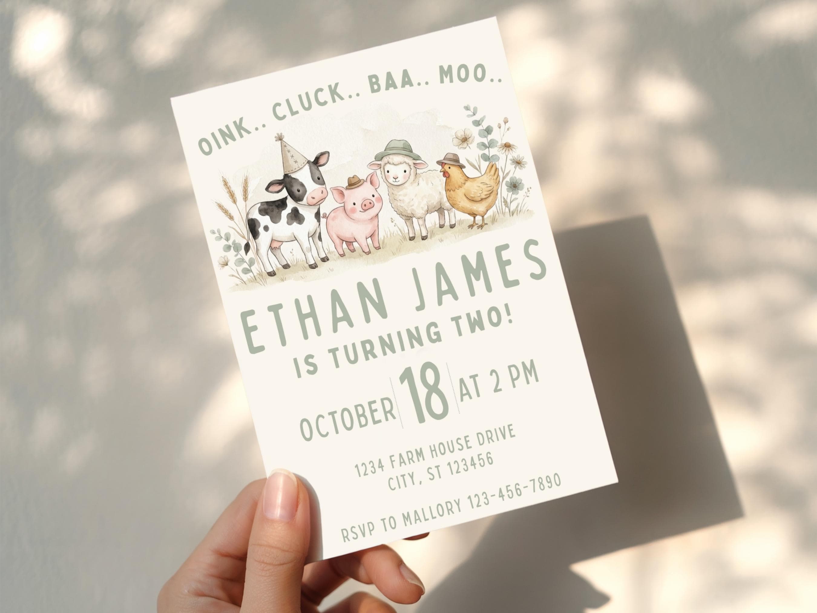 Editable Farm Animals Birthday Invitation | Oink Cluck Baa Moo Barnyard ...