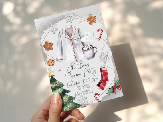 Editable Christmas Pajama Party Invitation | Jammies & Jingles Holiday PJ Party Invite |  Christmas Sleepover Party | Girls night Evite