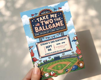 Two the Ballgame Birthday Invite | Long Live Boyhood | Little Slugger | Digitalinvite | Baseball Invitation | Kid Bday Invite