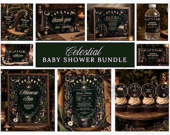 Celestial Baby Shower Invitation Bundle | Moon & Stars Baby Shower Printable | Editable Baby Shower Template | Instant Download