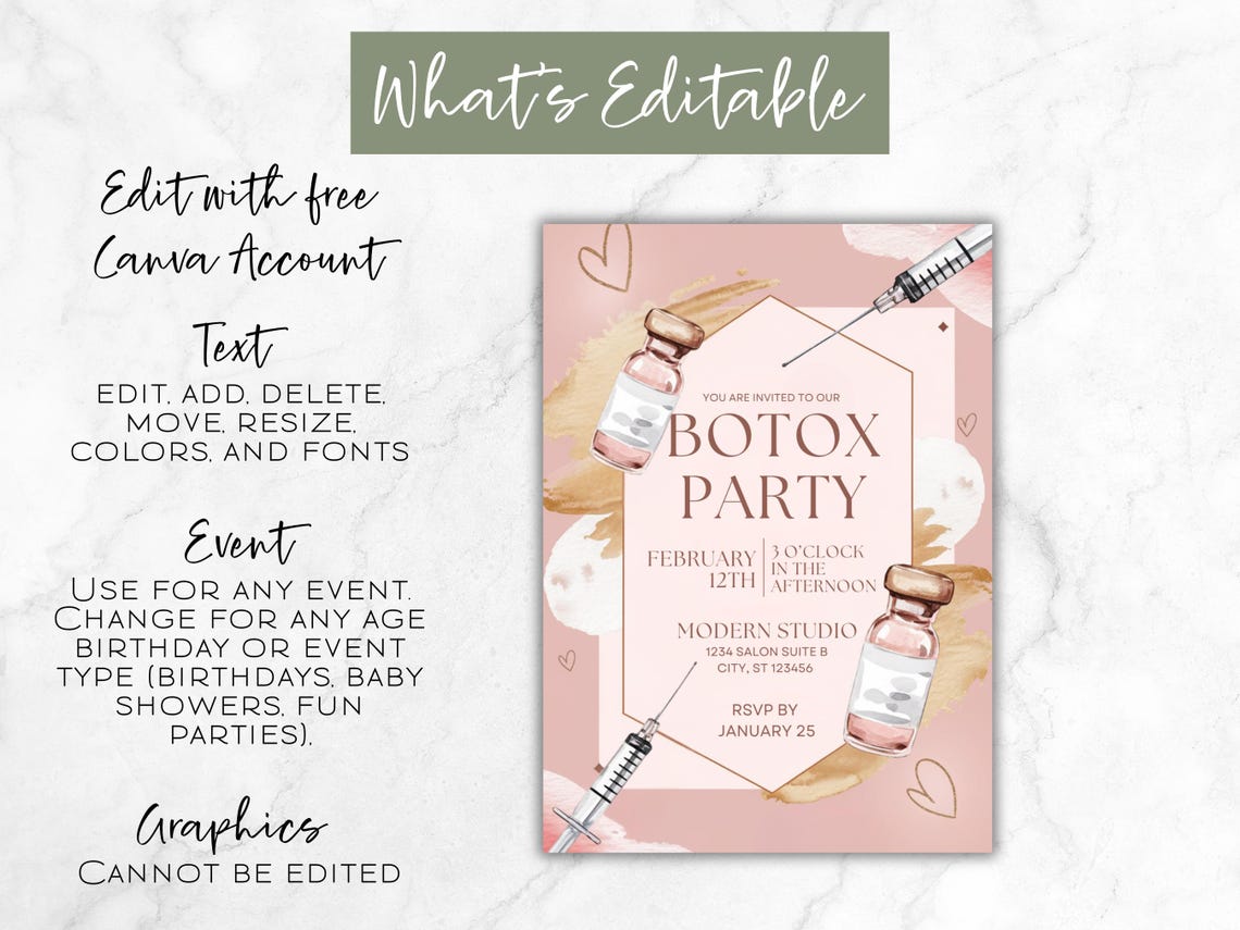 Botox Party Example Editable Botox Spa Party Invite Flyer | Valentine's Day Tox Party ...