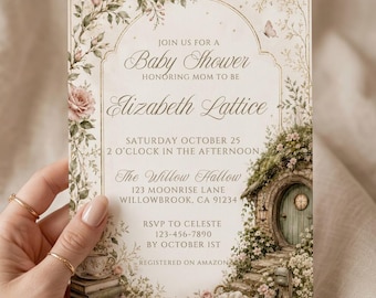 Fairy Baby Shower Invitation, Enchanted Garden Baby Shower, Woodland Shower, Gold Fairy Shower, Storybook Theme, Magical Baby Shower