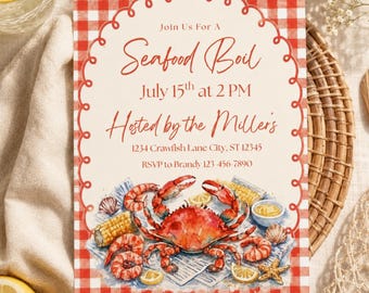 Seafood Boil Invitation Template | Crawfish Boil Invite | Watercolor Crawfish Seafood Invite | Cajun Backyard Party