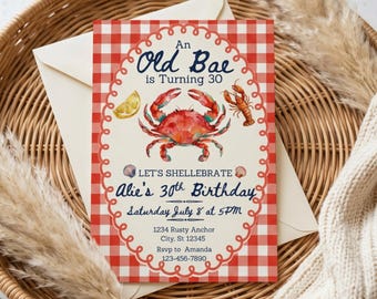Old Bae 30th Birthday Seafood Boil Party Invite, Nautical Crawfish Birthday, Coastal Grandmother Invite, Lobster Seafood Birthday