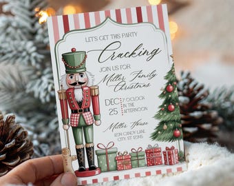 Invitación editable de Cascanueces para reuniones navideñas, fiestas de empresa, fiestas de oficina, fiestas de trabajo, fiestas de amigos, imprimible.