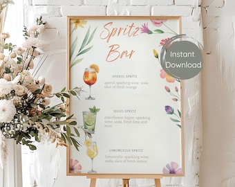Spritz Bar Sign | Aperol Spritz Sign | Drinks Station Sign | Bridal Bar Menu | Signature Drink Sign | Floral Bar Sign | Editable Canva Sign