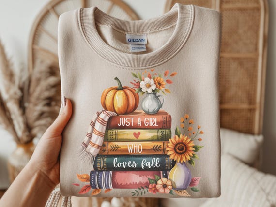 Cozy Autumn Books PNG | A Girl Who Loves Fall  | Booktok Bookworm Png | Fall Book Lover | Fall Reading T-shirt | Fall Library Shirts