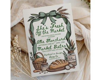 Editable Fresh She's Off the Market Invitation | Fresh Farmers Market Theme Bridal Brunch Invite | Cottage Core Whimsical Weddingshower