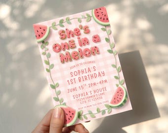 One in a Melon Birthday Invite | Summer Watermelon Birthday | Girls 1st birthday Invitation  | Melon Girl Birthday | Pink Watermelon Party