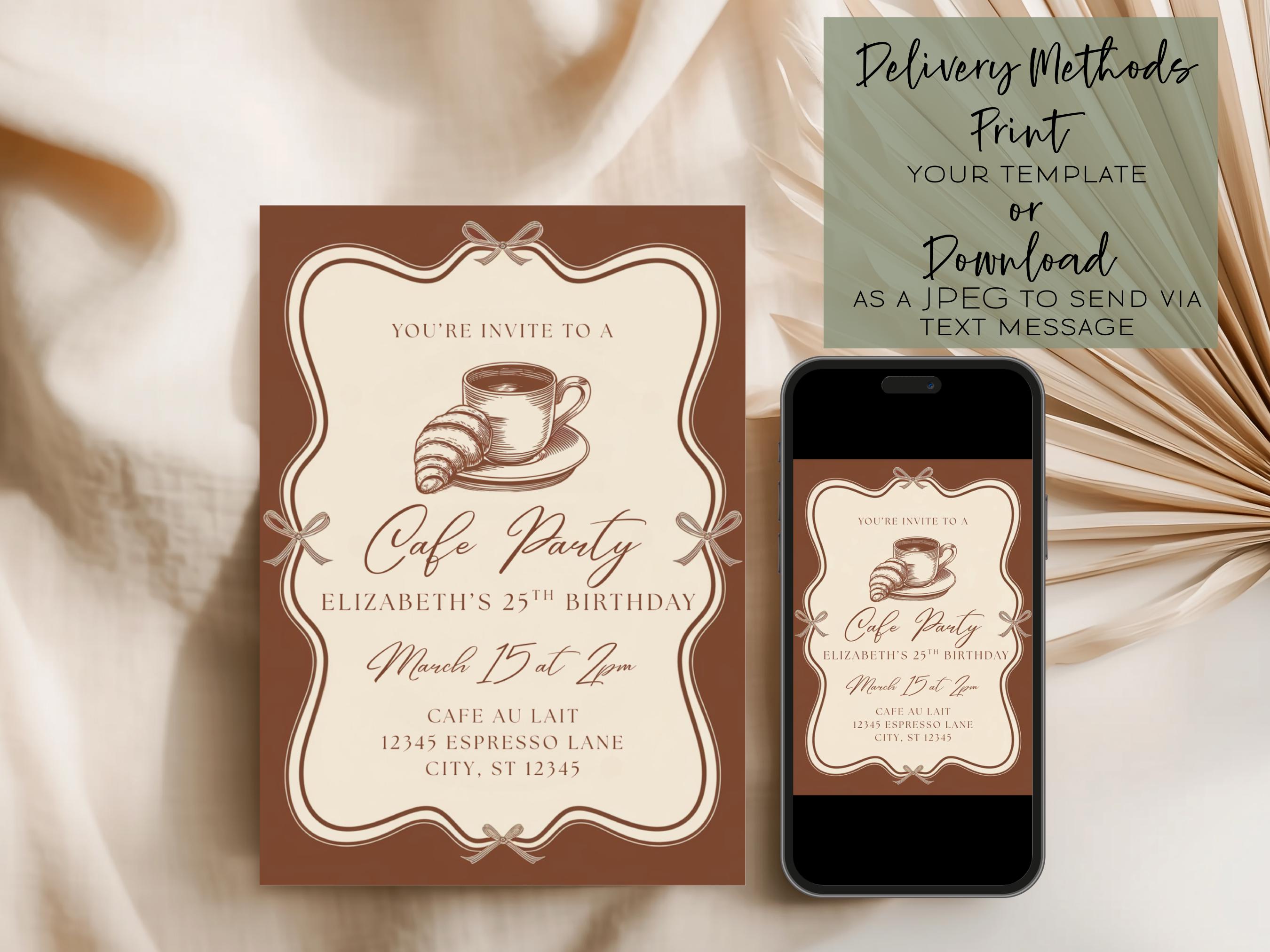 Coffee Rave Invite Editable Cafe Birthday Invitation | Hand Drawn Cozy Coffee Shop ...