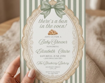 Bun in the Oven Baby Shower Invitation Template, Bakery Baby Shower, Brunch Baby Shower Evite, Baby Sprinkle, Cafe Baby Shower