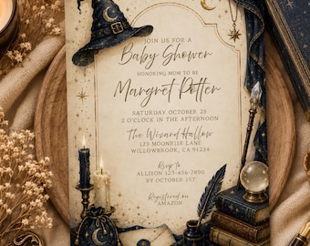 Wizard Baby Shower Invitation, Wizard Baby Invite, Little Wizard Theme, Storybook Baby Shower, Fantasy Magical Baby