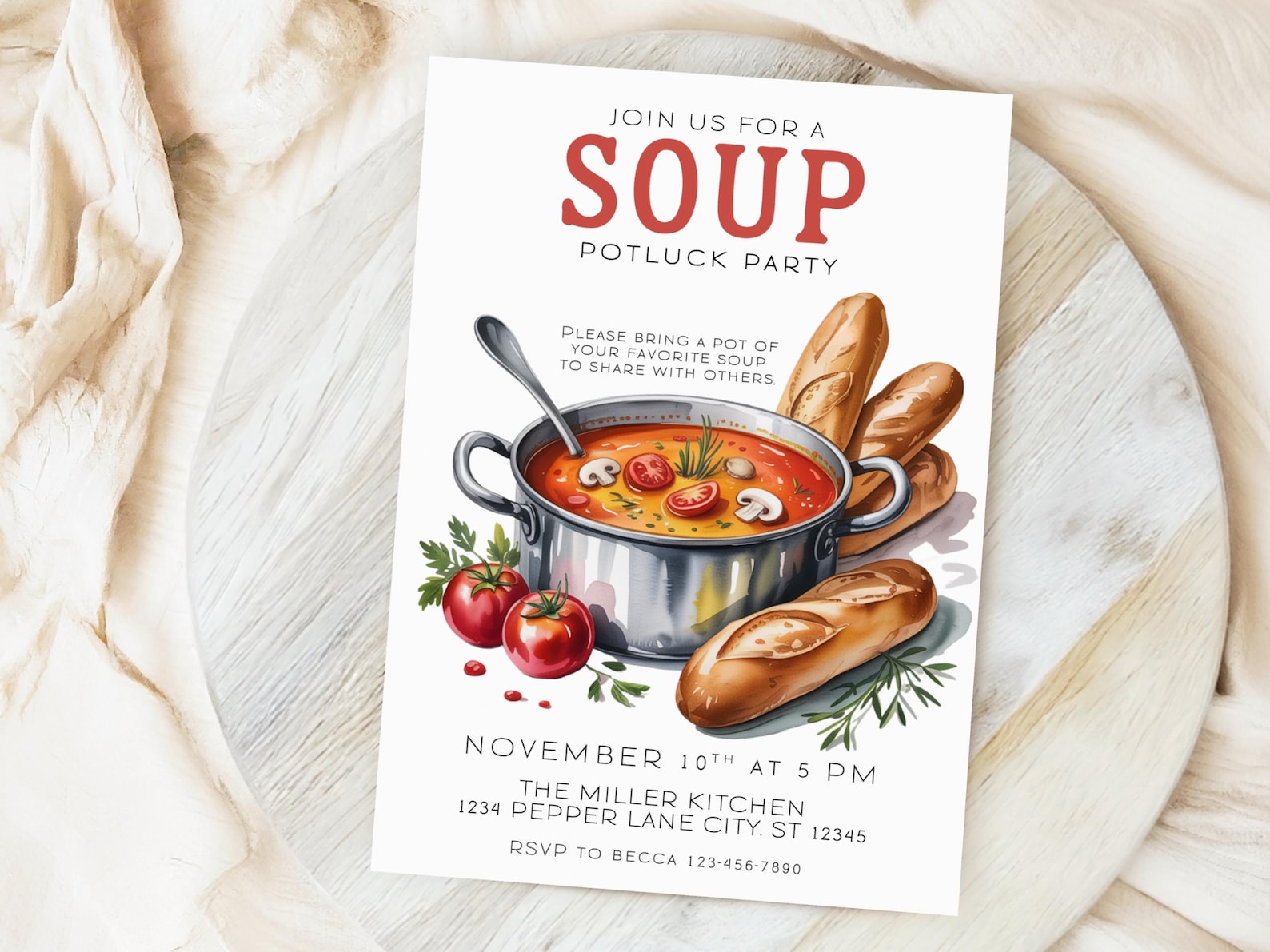 Simple Potluck Invite Editable Potluck Invitation Template | Potluck Dinner | Soup Cook off ...