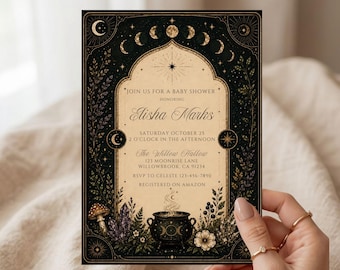 Tarot Card Baby Shower Invitation, Witchy Baby Shower Invite, The Empress Tarot Baby, Celestial Gothic Halloween Baby Shower