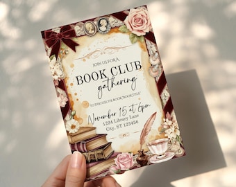 Invitación editable para club de lectura / Club de lectura para chicas acogedoras / Invitación a la biblioteca / Fiesta del club de lectura / Club de lectura / Club de lectura / Noche de chicas en casa