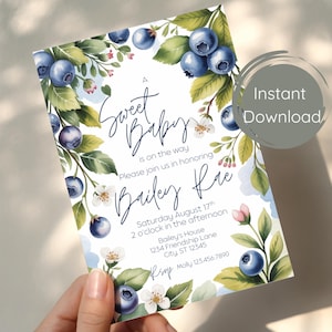 Berry Sweet Blueberry Baby Shower Invitation | Summer Berries | Summer Baby Shower | Blueberry Babyshower | Berry Sweet Template