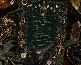 Witchy Baby Shower Invitation, Tarot Card Baby Invite, Gothic Baby Shower, Celestial Magic Baby, Halloween Baby Shower Invite