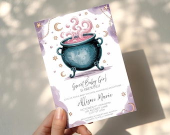 Invitación editable para baby shower de Halloween "Baby is Brewing" / Baby Shower de octubre / Invitación de baby shower de brujas / Invitación de bebé espeluznante