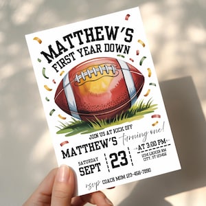 Editable First Year Down Football Birthday Invitation | Sports Invite | Football Theme Party | First Birthday Invite | Boy 1st Birthday