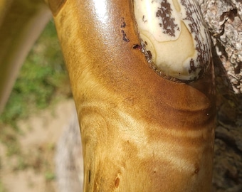 RootEnd Maple Walking Stick Cane with Wild Horse Jasper Pear Shaped Cabachon.