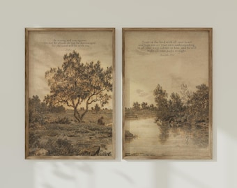 2er-Set, Christliche Wandkunst, Baummalerei, Bibel-Vers-Wandkunst, christliche Kunst, christliches Geschenk, Schrift-Wandkunst, christliche Wanddekoration