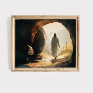 Jesus Christ Resurrected, Jesus Christ Leaving the Tomb, Christian Wall Art, Easter Painting, Resurrection, Empty Tomb, Instant Download
