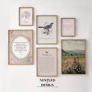 Pink Christian Wall Art Vintage Floral Gallery Wall Set Psalm 23 schrift Set van 6 Christian Wall Art Girl Nursery Vintage Gallery Wall Art