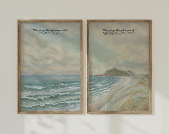 Zestaw 2, Chrześcijańska sztuka ścienna, Malarstwo oceaniczne, Sztuka ścienna z wersetem biblijnym, Chrześcijański prezent, Chrześcijańska sztuka ścienna, Pismo Izajasza, Drukowana sztuka ścienna