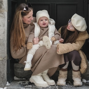 Tenues familiales assorties | Les tenues, maman et moi | Pulls et robes en tricot côtelé assortis | Tenues d&#39;hiver maman et moi | Ensemble familial en tricot