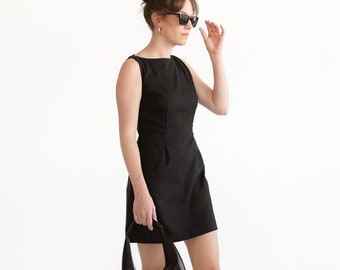 Black Sleeveless Mini Dress for Women | Boat Neck Dress | Hourglass Silhouette Black Sleeveless Mini Dress for Women | Boat Neck Dress | Hourglass Silhouette