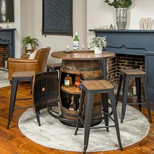 Whiskey Barrel Bar Cabinet | Rustic Home Bar & Drink Storage | Personalized Liquor Cabinet | Bourbon Barrel Bar Furniture