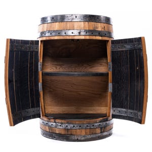 Whiskey Barrel Bar Cabinet | Rustic Home Bar & Drink Storage | Personalized Liquor Cabinet | Bourbon Barrel Bar Furniture