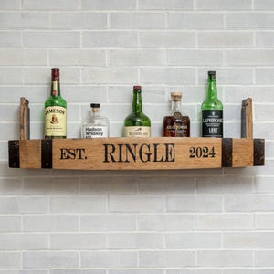 Whiskey Barrel Bar Cabinet | Rustic Home Bar & Drink Storage| Personalized Liquor Cabinet| Bourbon Barrel Bar Furniture| Whiskey Stave Shelf