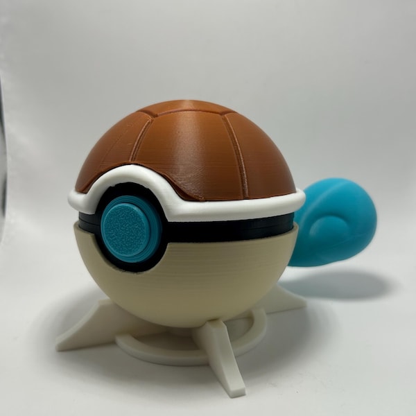Pokeball funcional inspirada en Squirtle con soporte - Impresión 3D