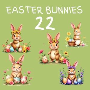 22 Clipart lapin de Pâques/Téléchargement numérique PNG/Imprimable peinture à l'huile Clipart/Journal indésirable/Paper Craft/Mignon lapin moelleux/PNG haute qualité