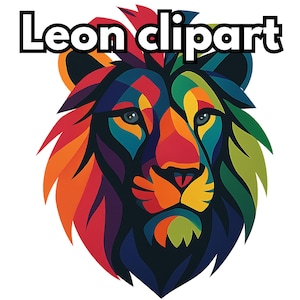Geometric Lion Clipart: Bold Colorful Lion Head PNG (Digital Download