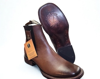 Men Dark Brown Leather Square Toe Ankle Boots Botin De Hombre Rodeo