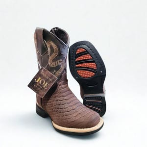 Kids Brown Snake Print Boots Bota de Nino PITON IMT