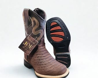 Kids Brown Snake Print Boots Bota de Nino PITON IMT