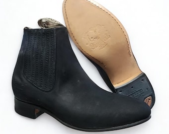 Negro Botin Charro/ Black Oval Toe Ankle Boots Leather Sole