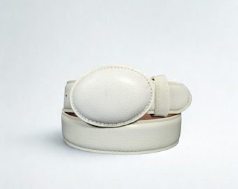 White Genuine Leather Belt/Cinto de Vaquero Piel Blanco